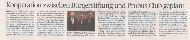Read more about the article Kooperation zwischen Bürgerstiftung und Probus Club geplant