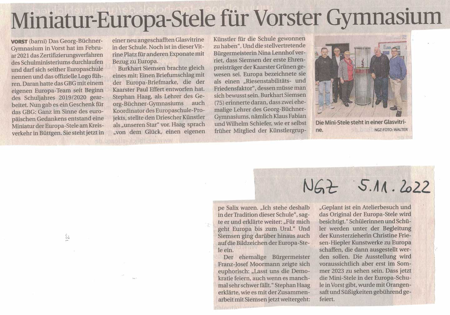Read more about the article Miniatur Europa-Stele für Vorster Gymnasium