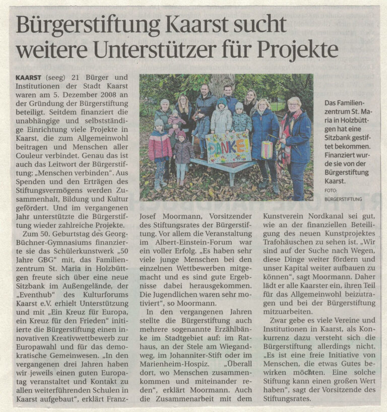 Mehr über den Artikel erfahren Bürgerstiftung Kaarst sucht Unterstützer für Projekte