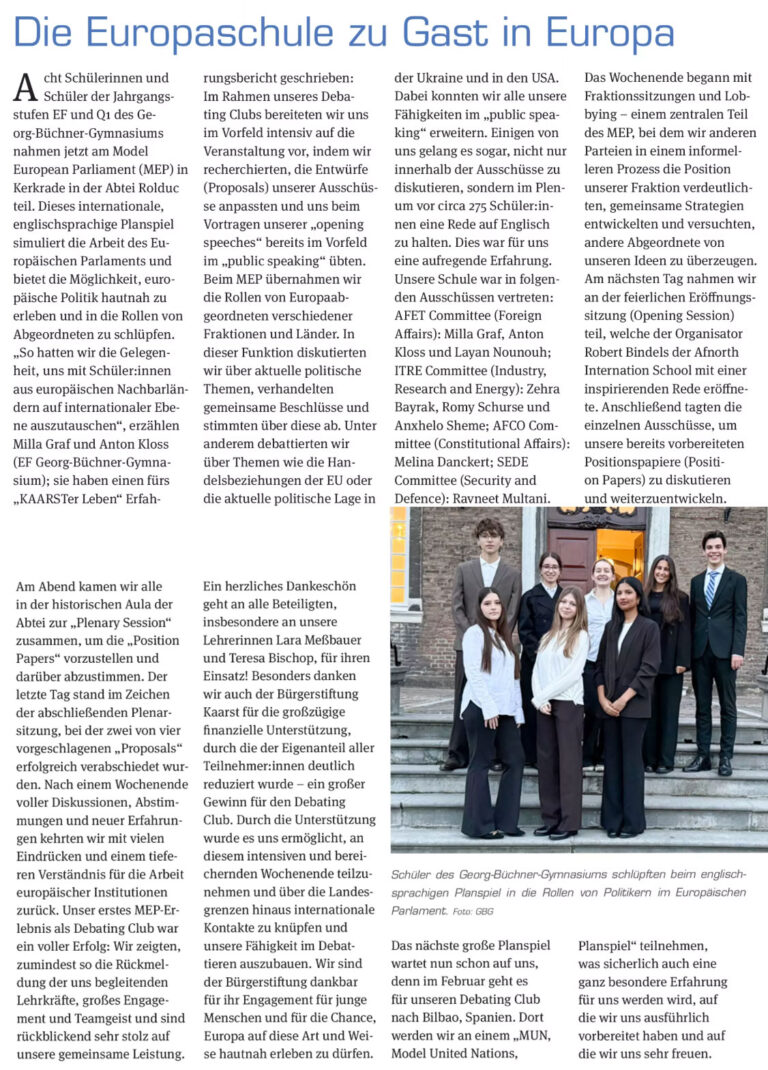 Mehr über den Artikel erfahren Die Europaschule zu Gast in Europa