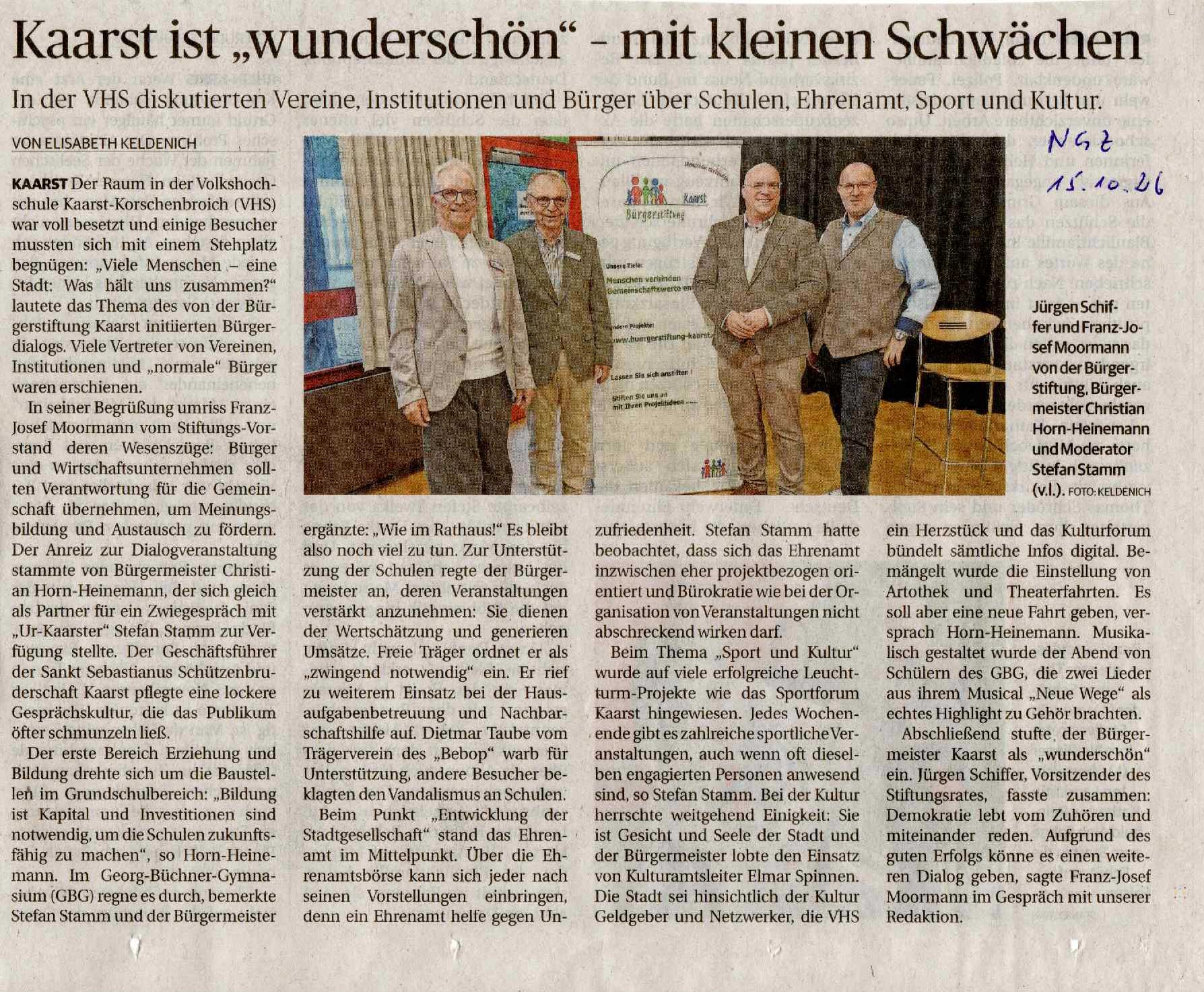 Mehr über den Artikel erfahren Kaarst ist „wunderschön“ – mit kleinen Schwächen